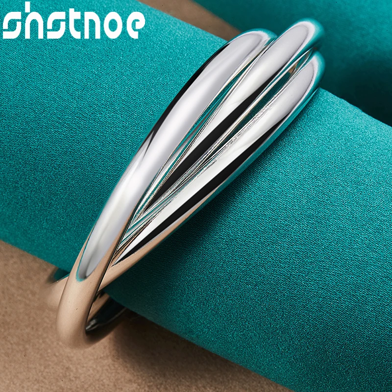 

SHSTONE 925 Sterling Silver Three Circle Bangle Bracelet For Women Fashion Engagement Wedding Birthday Party Charm Jewelry Gifts