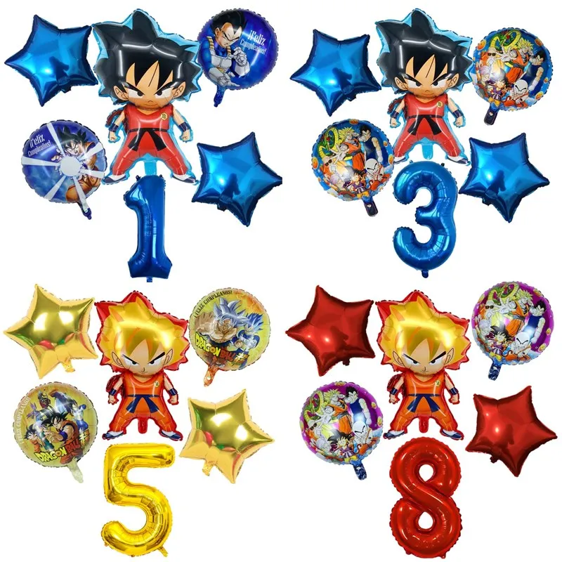 

6pcs/Set Dragon Ball Z Anime Figure Foil Balloon Kid Birthday Party Supplies Baby Shower 32In Number Globos DIY Party Decoration