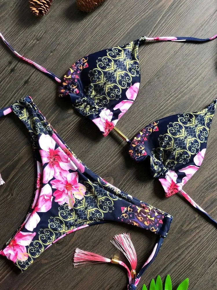 2022 Sexy Print Bikini Women Swimwear Halter Push Up Swimsuit Bandage Bikini Set Brazilian Bathing Suit Beach Wear Swimming Suit