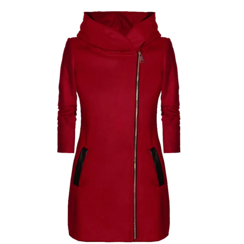 2024 New Womens Winter Jacket Coat Fashion Women Zipper Mid-Length Coat for Spring Fall Solid Color Long Sleeve Hooded Coat