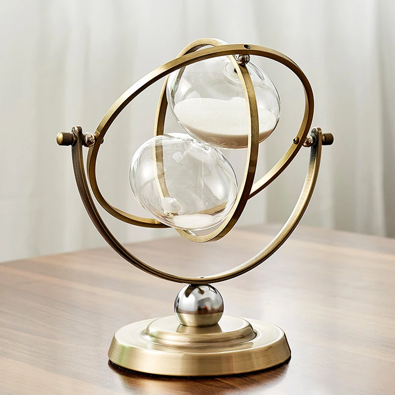 Nordic Creative Home Decoration Metal Hourglass Rotating Globe Sandglass Time For Living Room Office Desk Decor Gift