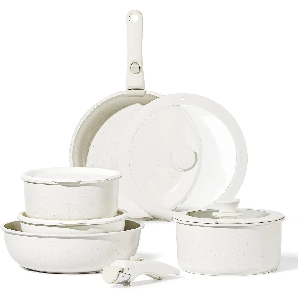 

Pots and Pans Set, Nonstick Cookware Sets Detachable Handle, Induction RV Kitchen Set Removable Handle, Oven Safe,