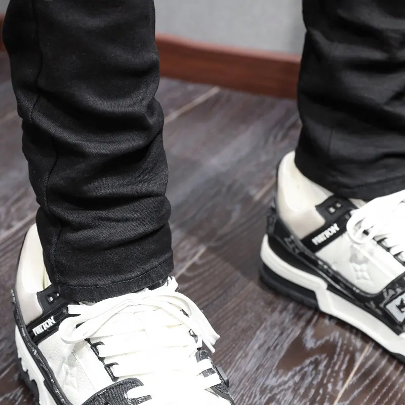 Street Fashion Men Jeans Black Stretch Skinny Fit Hole Ripped Jeans Men Punk Trousers Hip Hop Brand Denim Pencil Pants Hombre