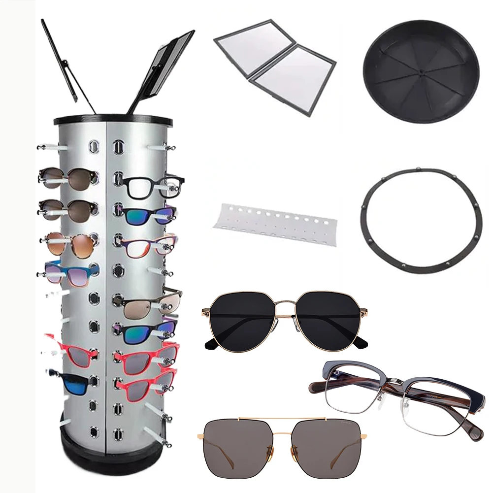 Aluminum Sunglasses Holder with Mirror for 44 Pairs