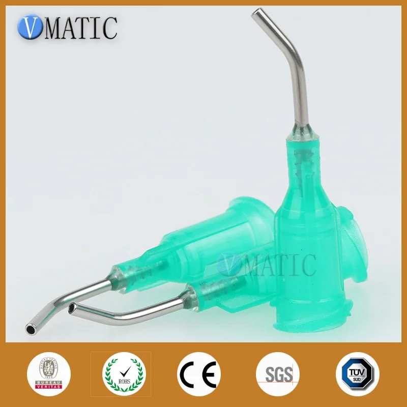 100Pcs 18G Green 0.5'' Tube Length 45 Degree Bent CE Approved Glue Dispensing Needles Tips 1/2 Inch