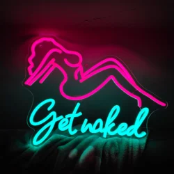 Get Naked Pink Glow Neon Sign - Bold LED Wall Art with Body Positive Message for Bedroom, Bar, and Salon Decor (Get Naked)