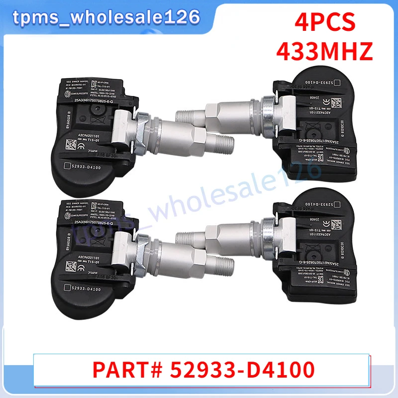 Комплект из 4 датчиков давления в шинах 52933-D4100 52933-D9100 для 2017-2020 Hyundai Genesis Elantra Kia Optima Niro Sorento TPMS 433 МГц