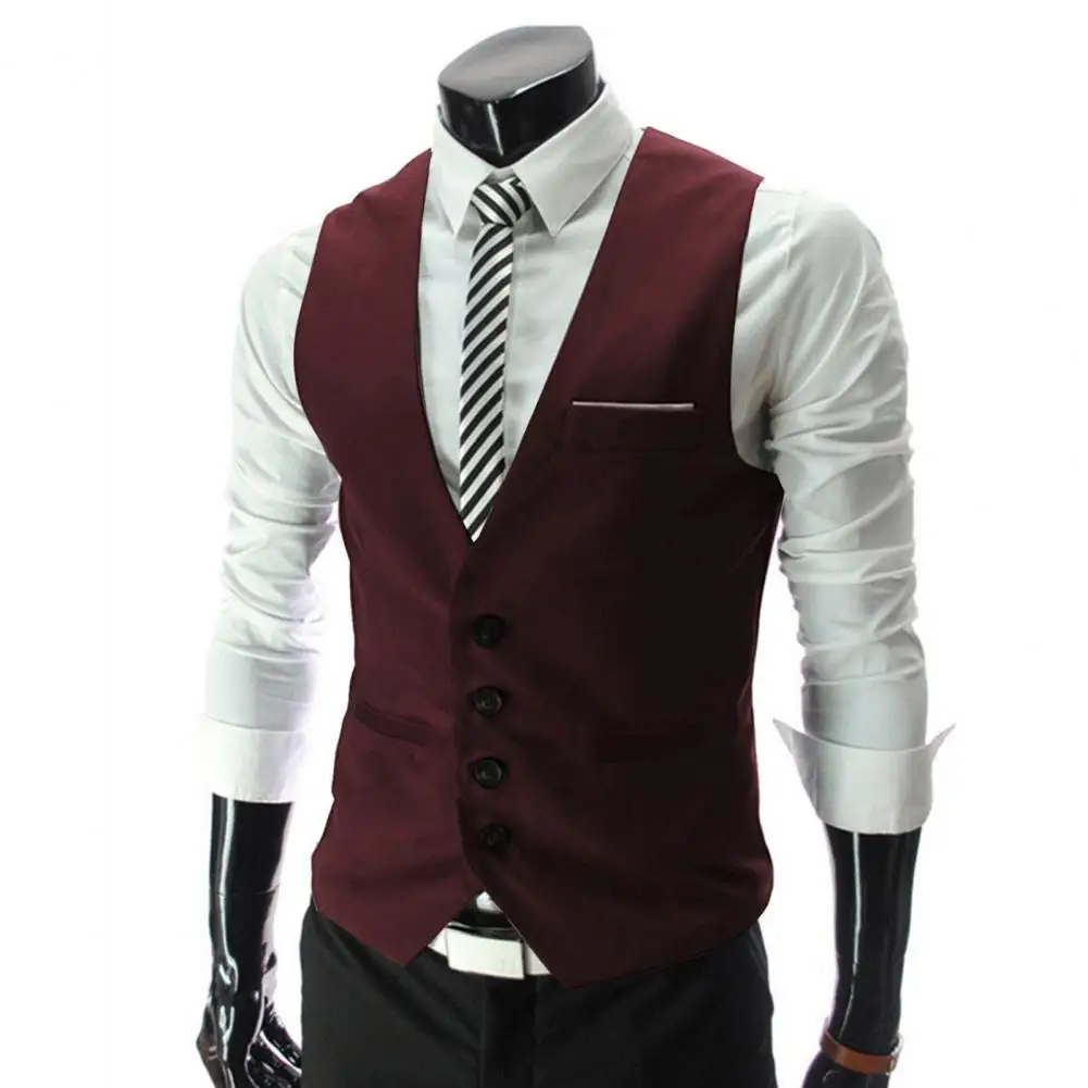 Mens Suit Dress Vests Men Blazer Vest Single-Breasted Suit Vest Slim Fit Male Waistcoat Gilet Homme Casual Sleeveless Formal Business Asian Size