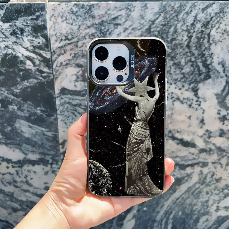 Klassische Kunst Engel Handyhülle für iPhone 15 14 Plus Pro Max 13 Mini 12 11 Pro Max Retro Sternkarte stoßfeste Laser-Rückseite – Detail 6