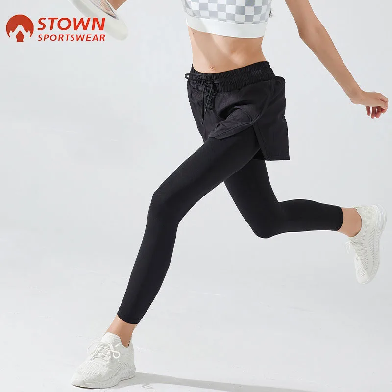 Stown Sportswear Tennis Tights and Shorts 2 In 1 with Hidden Pocket Stretchy Yoga Leggings Sport Women Fitness Push Up Gym