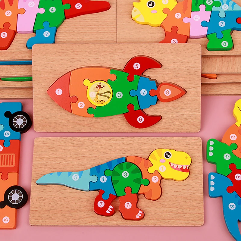 

Wooden 3D Puzzles Montessori Baby Dinosaur Giraffe Animal Jigsaw Wood Puzzle Game Kids Educational Toys For Children Child Gift