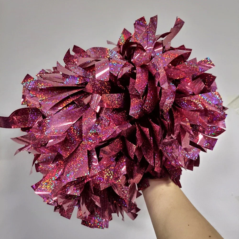 6 inch shiny pink hologratic color cheer poms team practice cheerleading pom pom cheer metallic accessories
