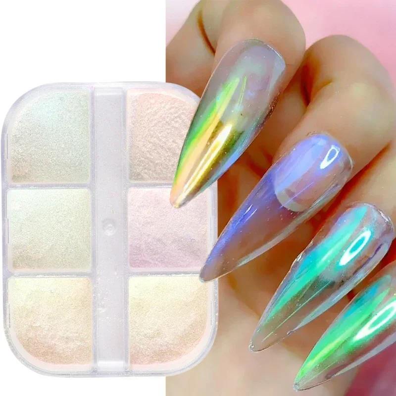 Moonlight Mirror Nails Powder Metallic Chrome Effect Pigments Gel Polish Laser Dust Glitter Aurora Shiny Pearl Nail Manicure