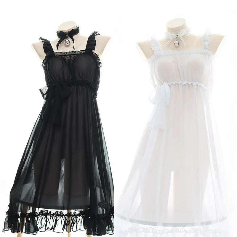 Lolita Dress, Lolita Suspender Dress, Lolita Cosplay Costumes, Suspender Dress, Lolita Skirt-See-through Chiffon Dress Women Sexy Sling Skirt Lolita Cosplay