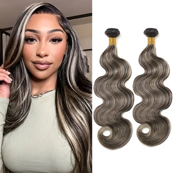 1/2 pezzi colore misto 1b 27 fasci di capelli dell'onda del corpo capelli umani al 100% 2 pacchi estensioni dei capelli umani Remy setosi e morbidi bicolore