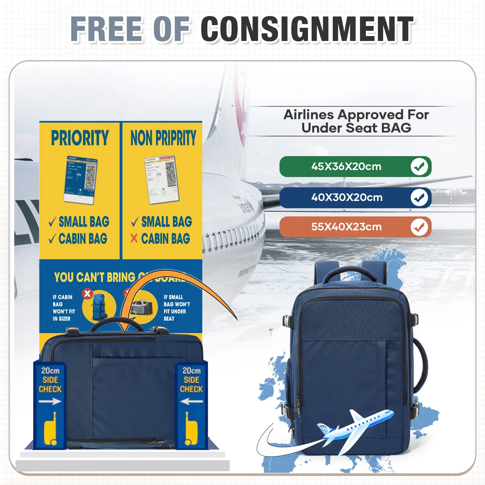 Hand Luggage Backpack 40x30x20 Travel Cabin Airplane for Ryanair  24L Travel Backpack for Men Woman, Cabin15.6'' Laptop Backpack