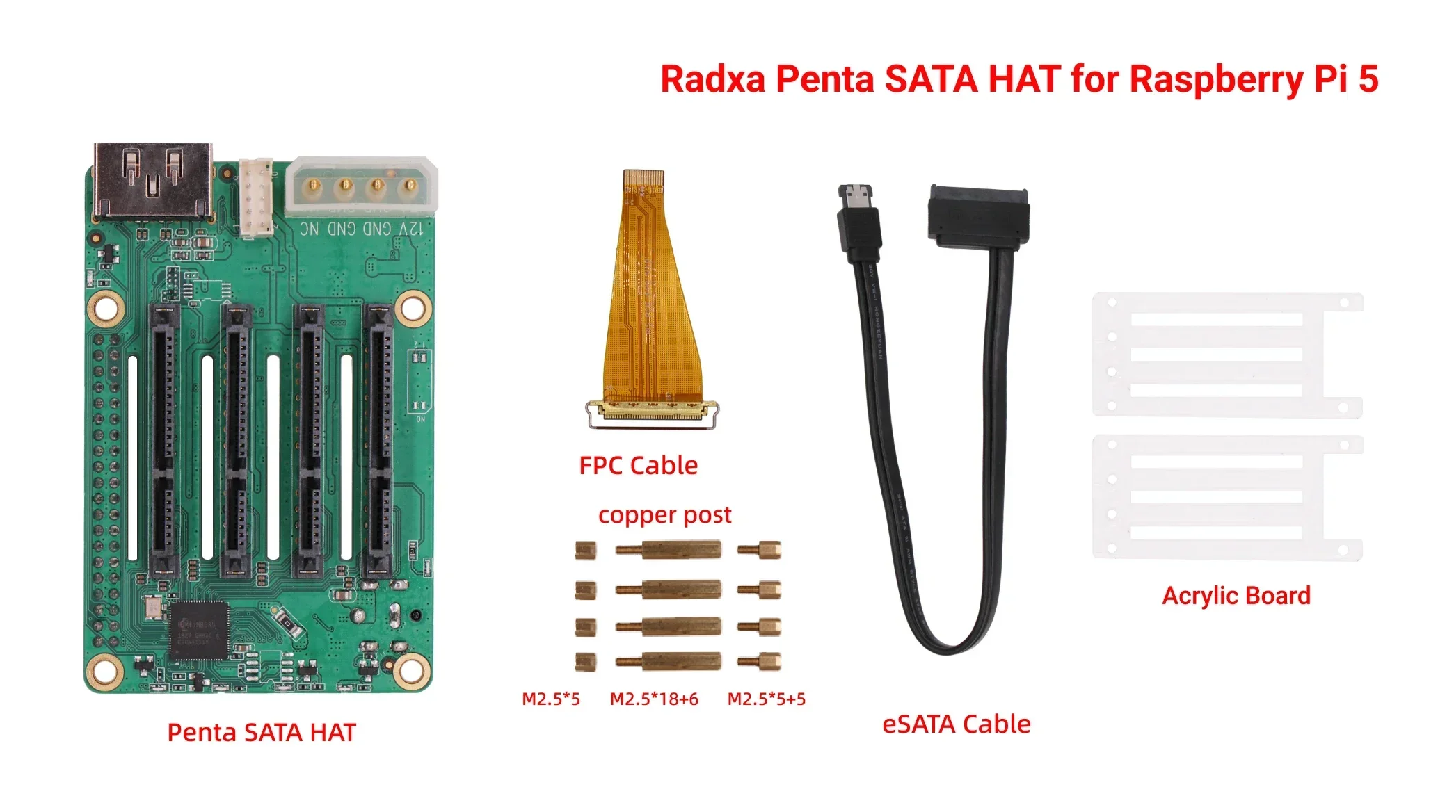 라디사 펜타 SATA HAT 라즈베리 파이 5용 최대 5개의 SATA 디스크 지원 HAT ROCK 5A/3A/ROCK 5C/2A/2F/4D용