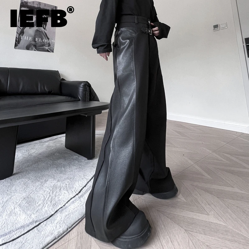 Iefb Pantaloni Da Uomo Autunno Nuovi Pantaloni Casual Scuri Patchwork In Pelle Pu Streetwear Sciolto Stile Coreano Tendenza Tuta Maschile 9 C1956