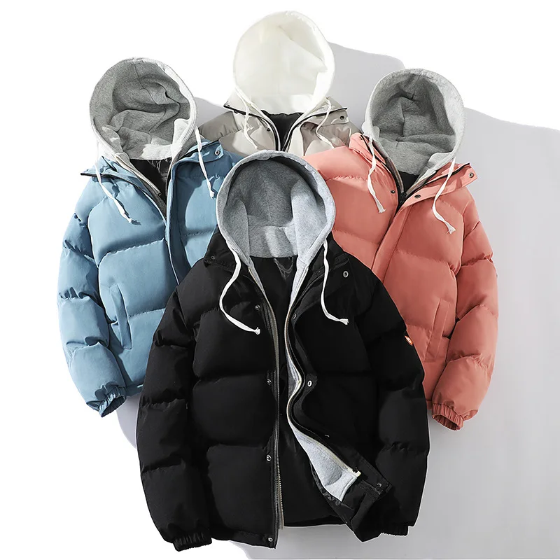 Men's Winter Jackets Harajuku Thick Hooded Parkas Casual Solid Oversize