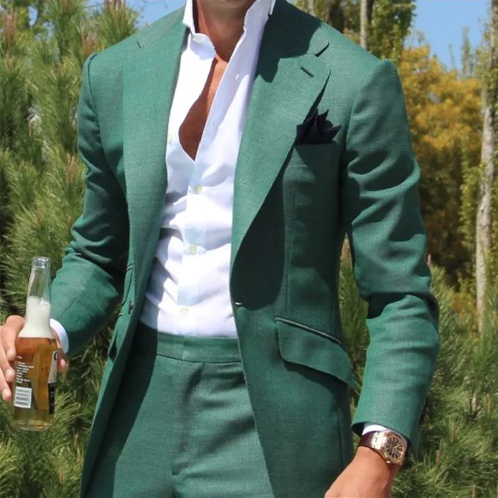 

2022 Latest Design Mens Dinner Party Prom Suit Groom Tuxedos Groomsmen Wedding Blazer Suits for men Stylish Green (Jacket+Pants)