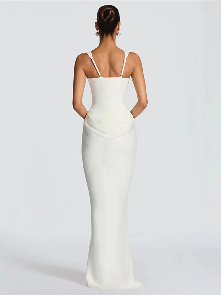 Nibber Fake Fake Dekoration Maxikleid, ärmellos, rückenfrei, tiefer Ausschnitt, Falten, elegantes Bankett, schlicht, klassisch, dünn, schick, Vestidos – Detail 15