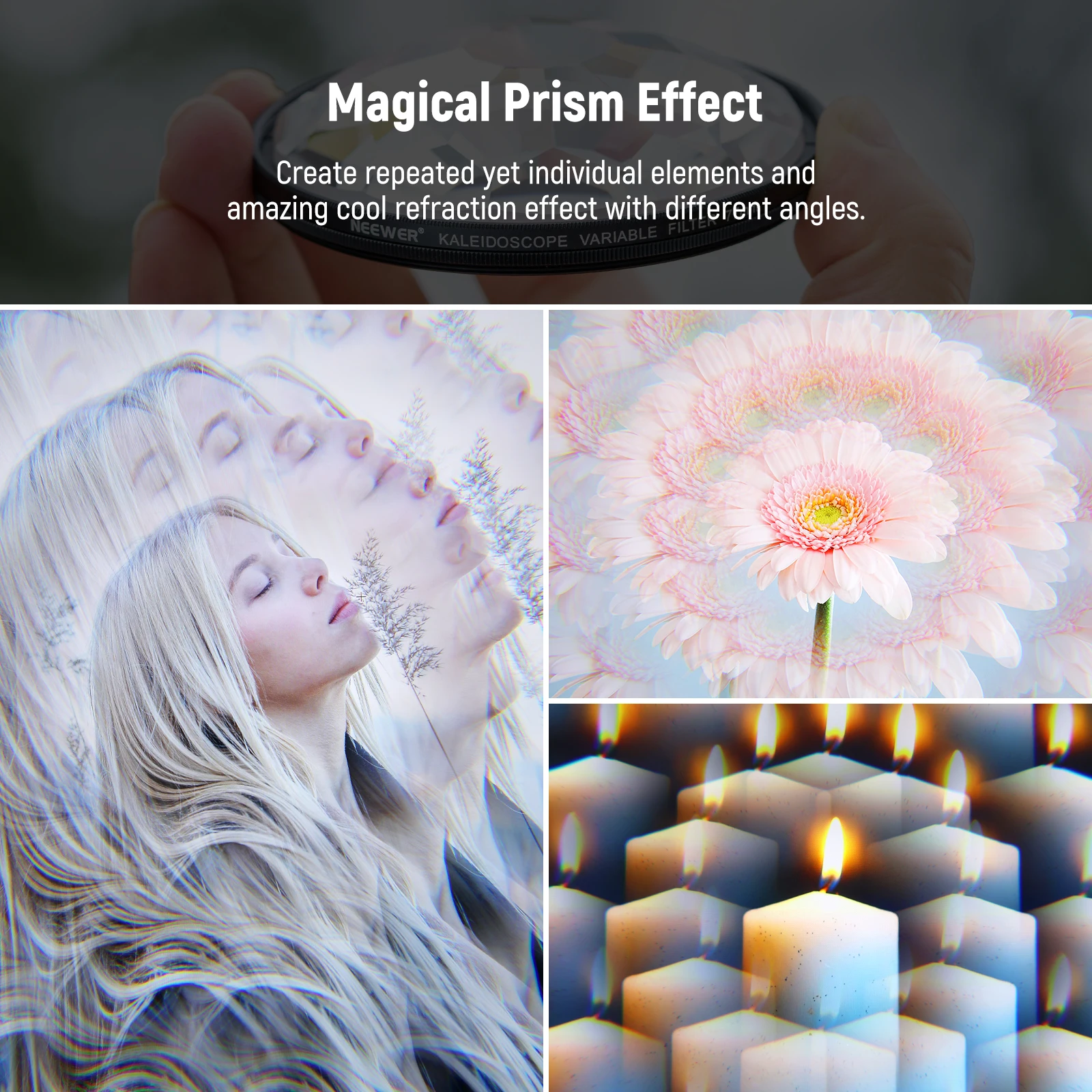 Kaleidoscope Prism Lens Filter, Photography Prism Crystal Glass Effect Filter wi