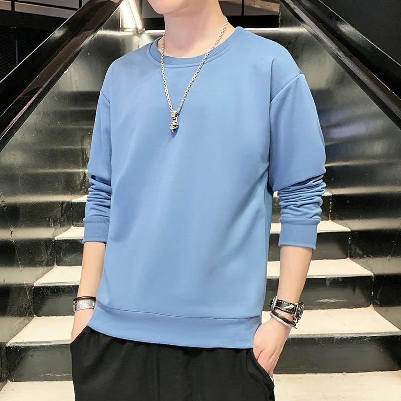 

Spring Autumn Loose Casual Solid Color Sweatshirt Male Round Neck Simple All-match Top Men Oversized Bottomed Pullovers Hombre