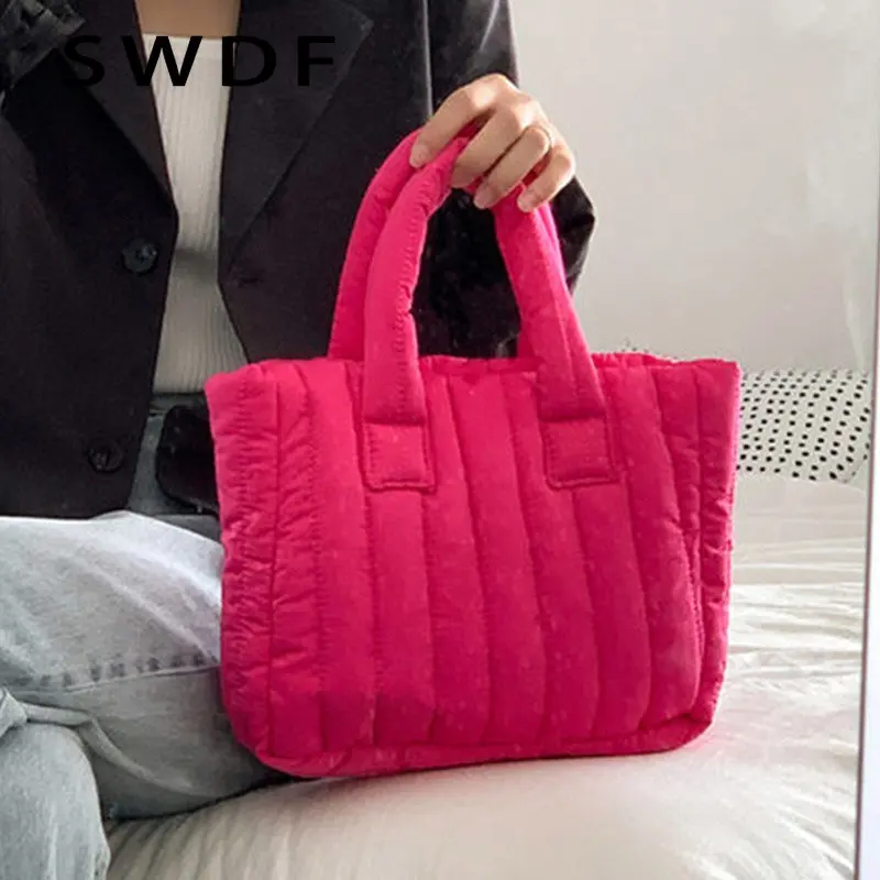Fashion Nylon Handbags Women Luxury Designer Tote Bag Winter Down