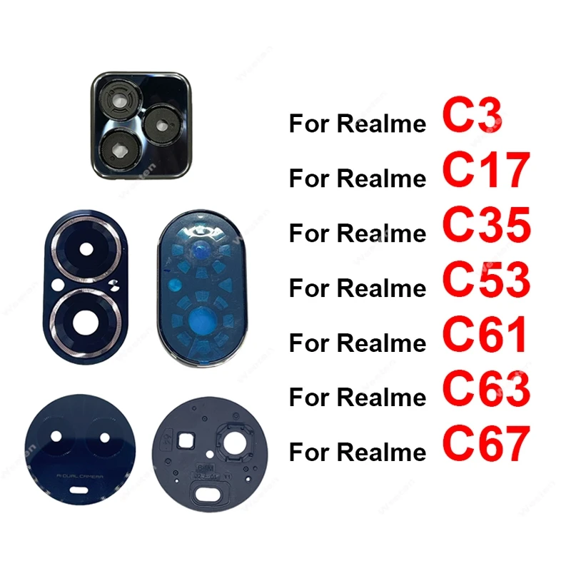 Verre De Caméra Arrière Avec Cadre Pour Realme C35 – Noir, Remplacement Facile