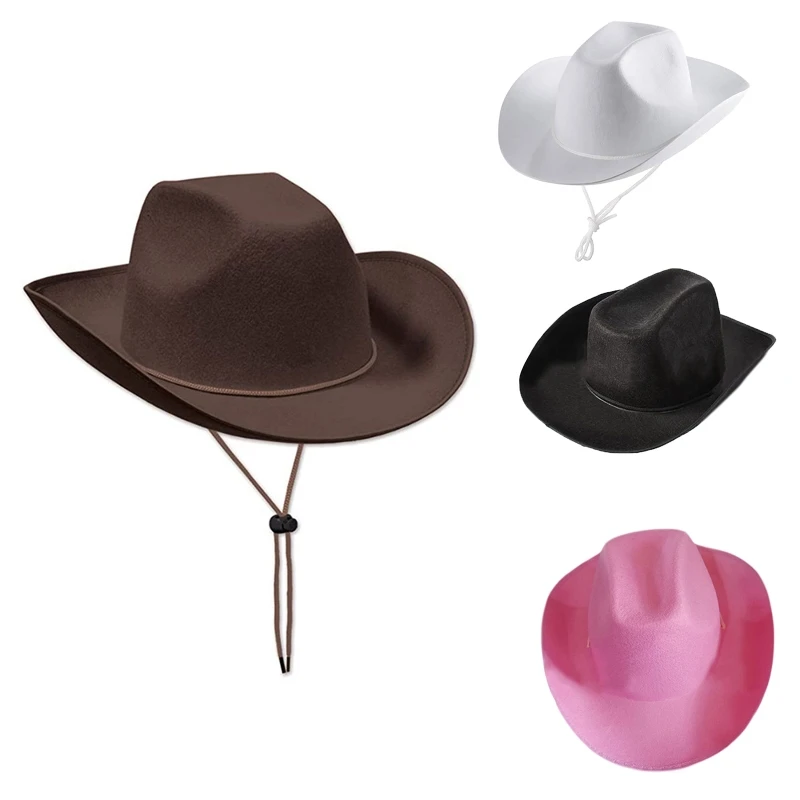 

F42F Western Solid Color Felt Cowboy Hat Cowgirl Big Brim Accessory