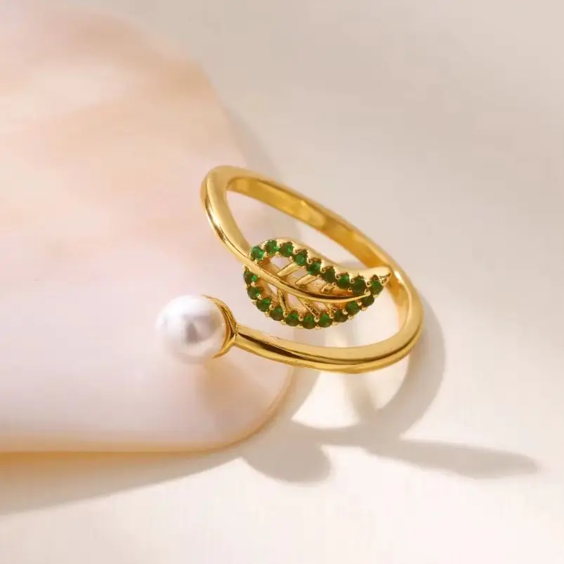 Zircon Green Leaf Rings For Women