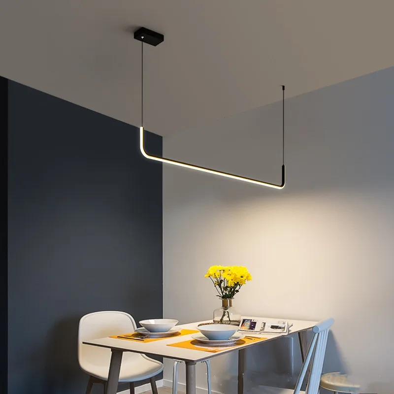 Modern Minimalism LED Chandelier Dimmable Table Dining Room Kitchen Black Pendant Lights  Home Decoration Hanging Light Fixture
