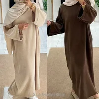 Abayas de luxe pour femmes musulmanes, caftan de Dubaï, caftan de Turquie, beige, café, marocain, robes d'hiver décontractées, 1 pièce 1