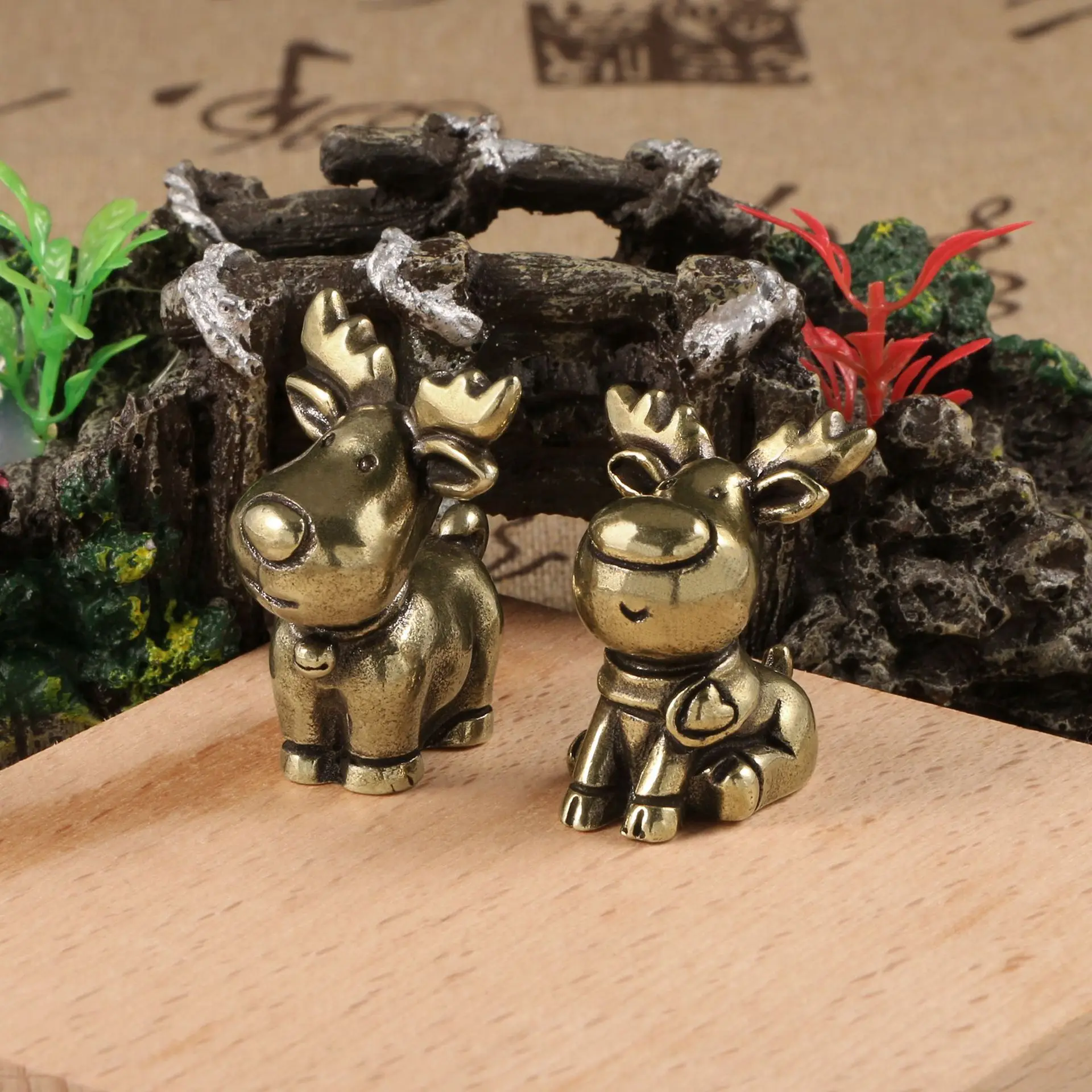 Figurine Di Alce Di Natale In Ottone Massiccio Vintage Tè Pet Craft Desk Soggiorno Accessori Per La Decorazione Della Casa Regalo Di Natale
