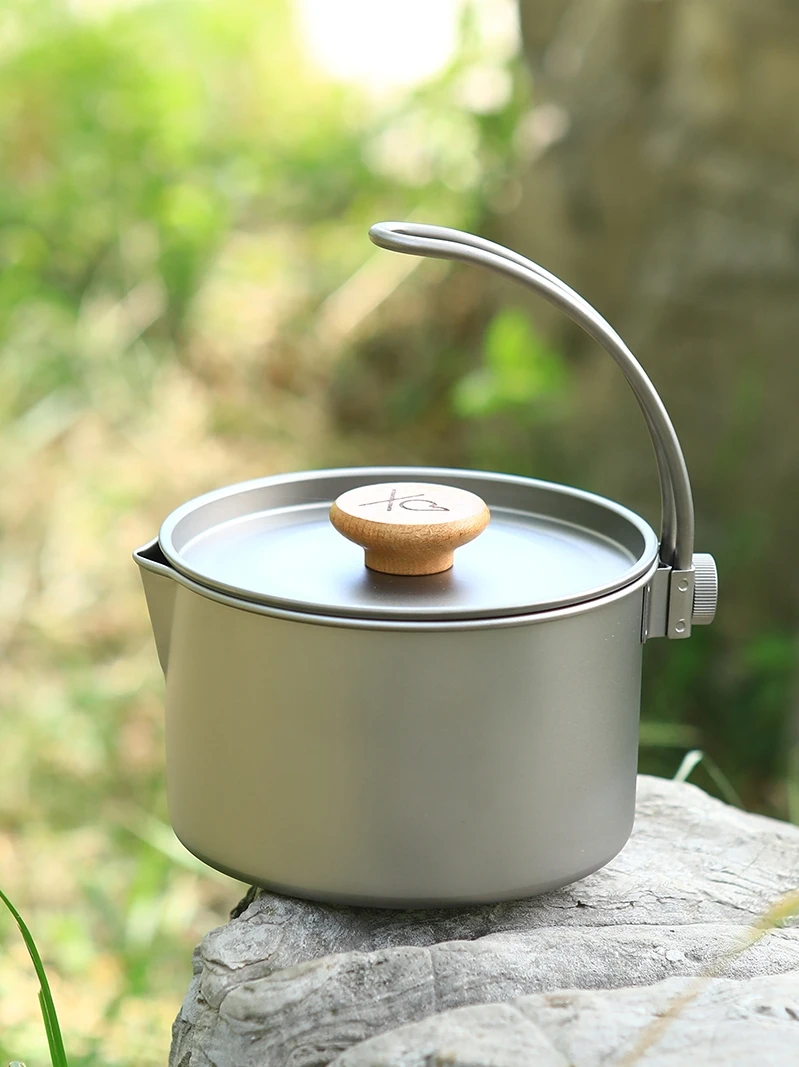 Portable 1000ml Big Capacity Titanium Camping Pot Outdoor Hanging Pot