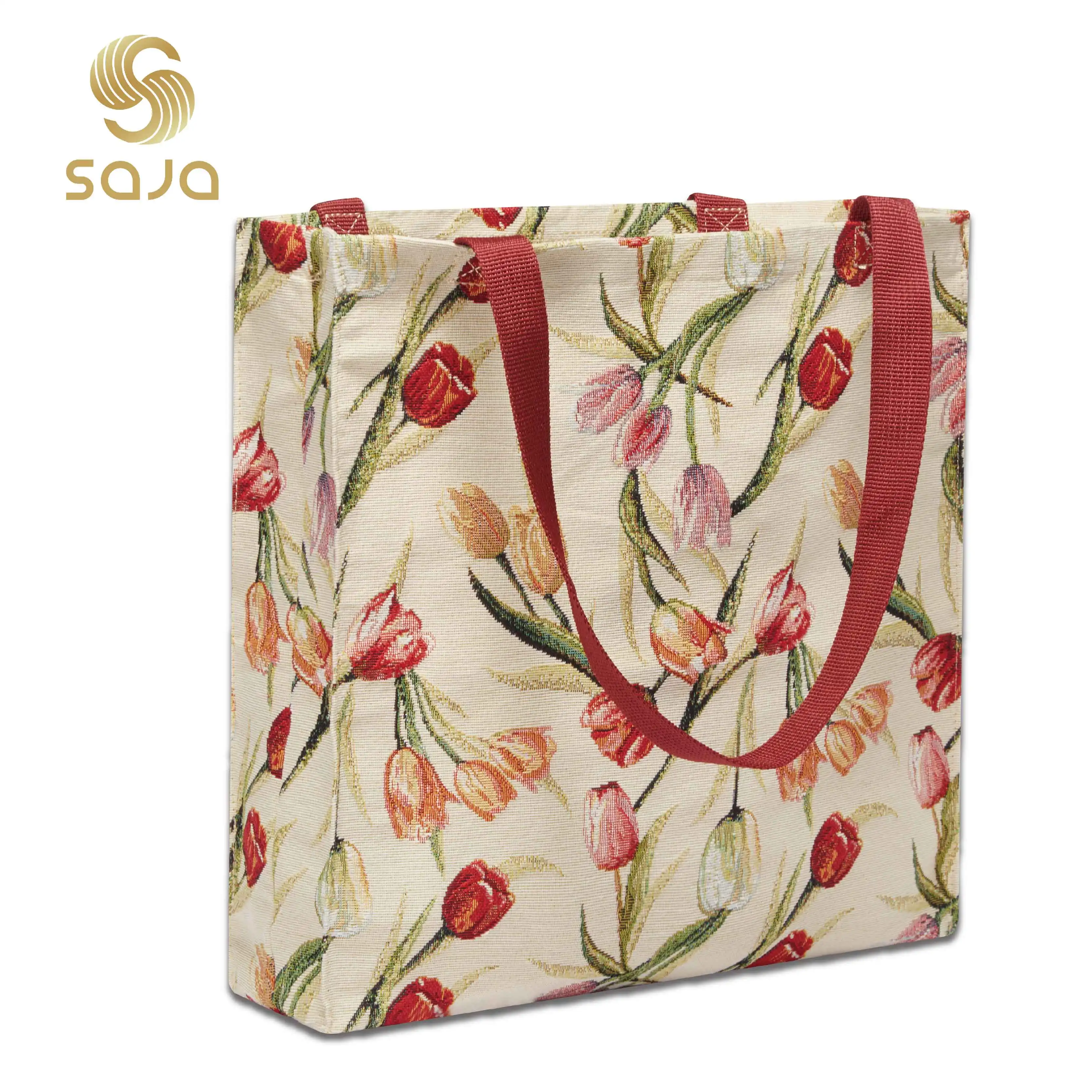 SAJA Foldable Shopping Bag Large Capacity Tote Bag Woman's Shoulder Bags  Tulip Flower Female Gril Beach Grocery Bag for Travel solid wood flower stand storage organizer foldable multifunctional bulkhead bracket bookshelf grocery garden balcony