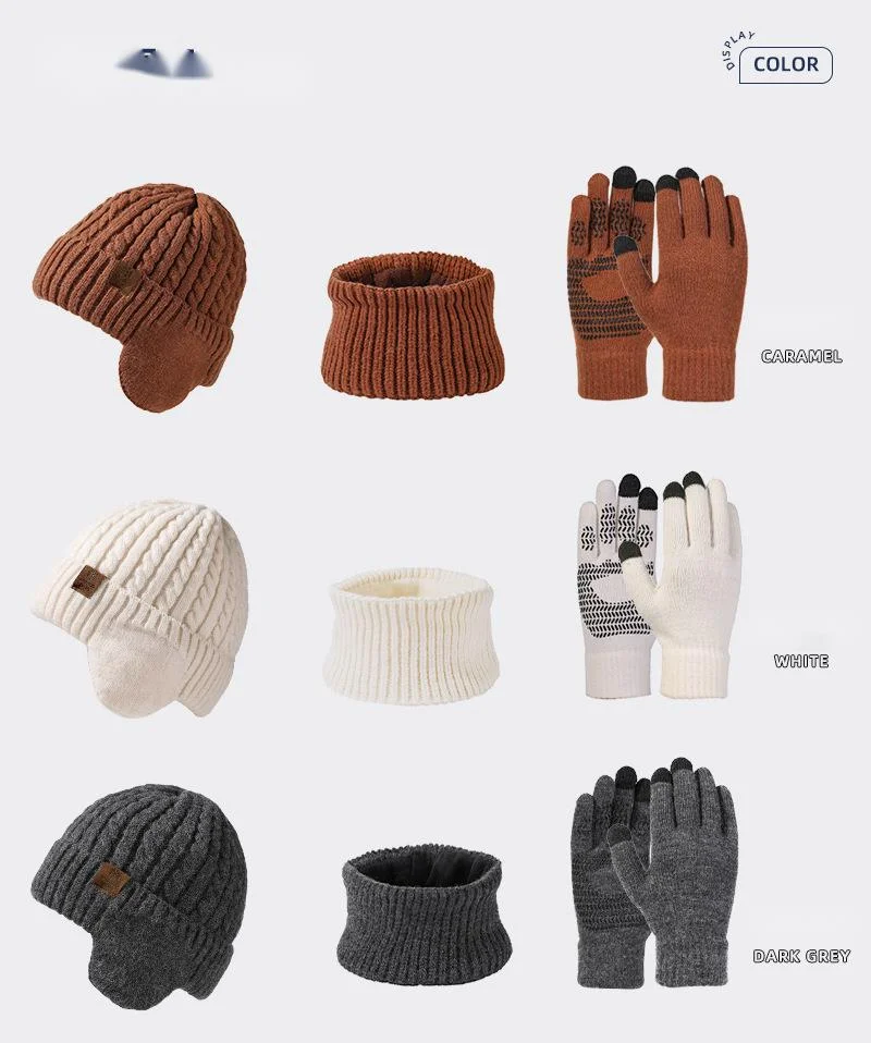 Nouveau bonnet tricoté en velours pour protection des oreilles, écharpe, gants pour écran tactile, combinaison chaude, bonnet en laine chaud d'extérieur pour hommes_voghion.com