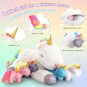 22'' Unicorn Stuffed Animal for Girls, Mommy Stuffed Unicorn with 4 Baby Unicorns, Cute Plush Unicorn Plush Toy for Kids 2
