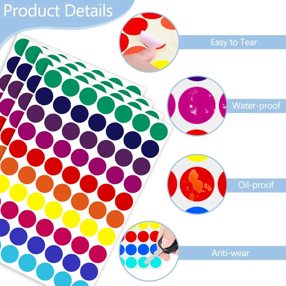 700-1400 PCS 컬러 도트 스티커 라운드 컬러 코딩 라벨 원형 도트 라벨 가격 스티커 폴카 서클 도트 스티커 라벨