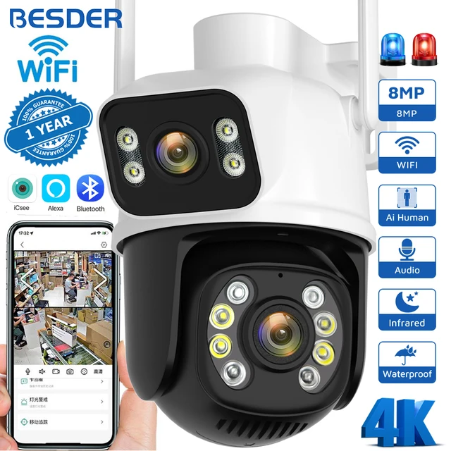 BESDER 8MP PTZ Wifi Camera Outdoor Night Vision Dual Screen Human Detection 4MP Security Protection CCTV Surveillance IP Camera 1