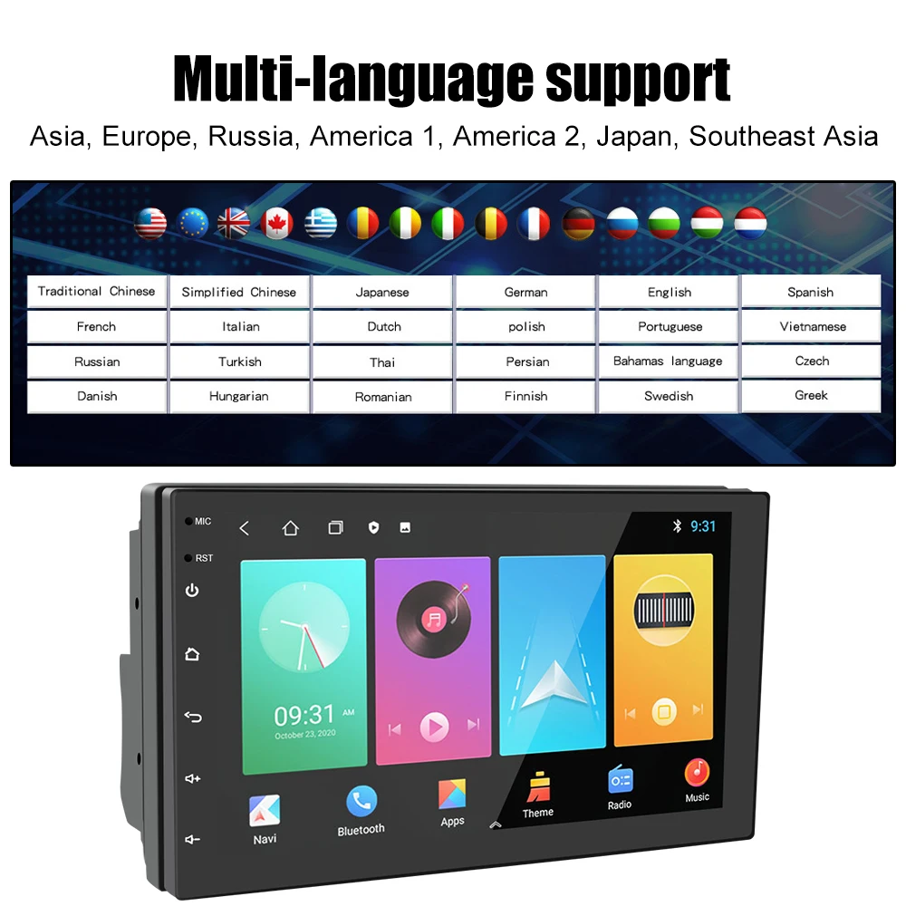 

2G/4G RAM Media Player FM Receiver Autoradio 2 Din Bluetooth WiFi 4G-LTE GPS 7 Inch Android 10.0 Car Radio Mirror-Link Carplay