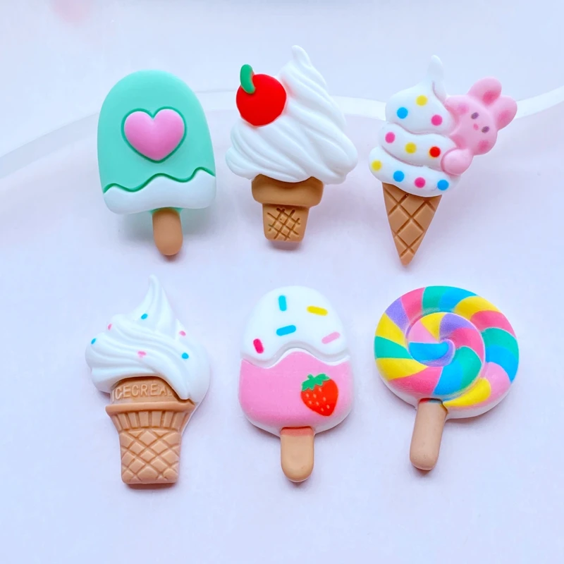 Kawaii Cake Popsicle Lollipop Flat Back Acrylic Cabochons Scrapbooking DIY Jewelry Craft Decoration Accessorie 10Pcs ornament crafts