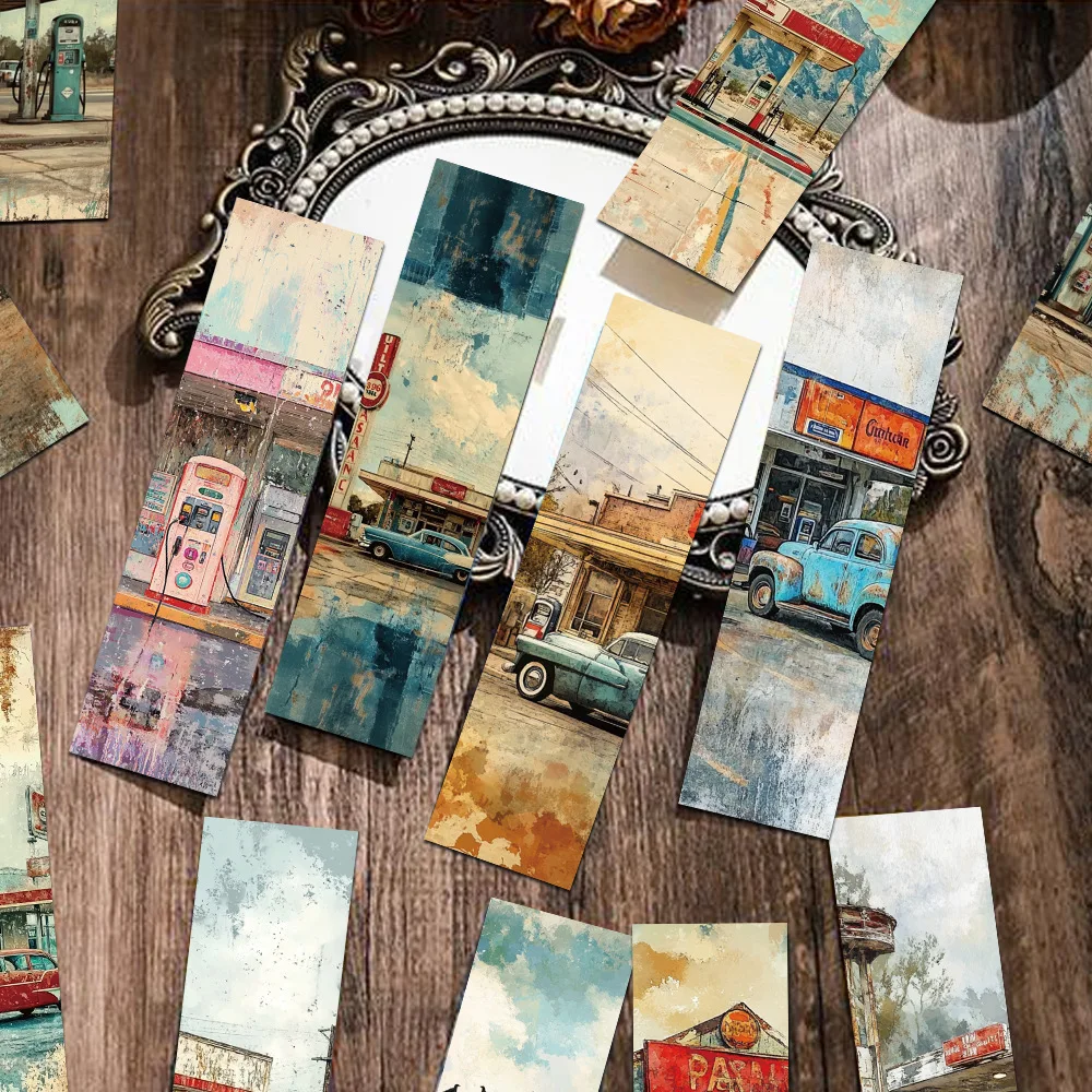 Classic Gas Station Bookmarks American Retro Car Style Reading Books Marked Paper Cards 30Pcs Creative Diy