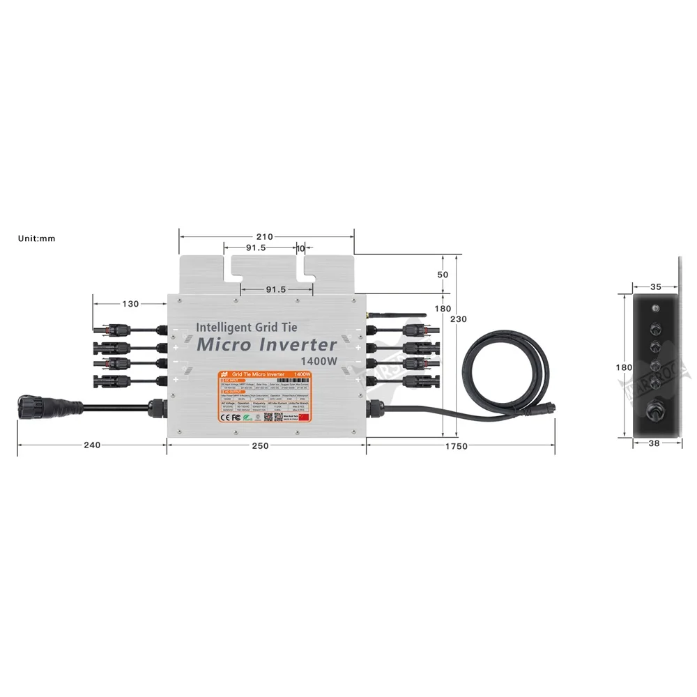 1400W Micro Solar On Grid Inverter 18V-50VDC To AC 80V-160V or 180V- 280V Dual MPPT Wifi  For PV Solar Panel 4*350W