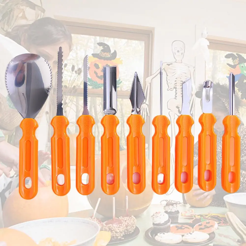 9PcsHalloweenPumpkinCarvingKitStainlessSteelPumpkinCarving