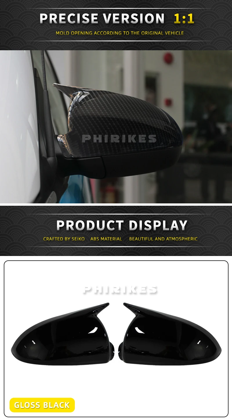 Für Mercedes Benz Smart Fortwo W451 2008-2014 Auto Seite Rückspiegel Abdeckung Glänzend Schwarz/Carbon Look rückansicht Fall Trim – Detail 4