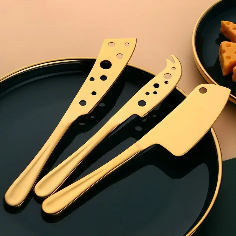 Cheese Knife 3 Piece Set Stainless Steel Cheese Knife Butter Spatula Pizza Creative with Holes Baking Tools