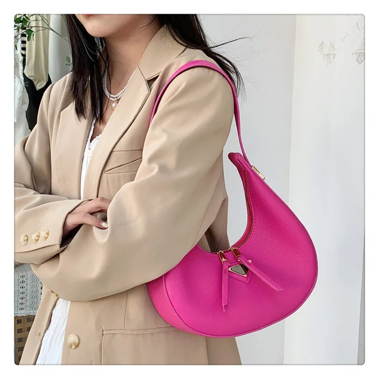 2024 new women's bag retro hand bag Fashion texture luxury women crescent handbag simple underarm shoulder bag