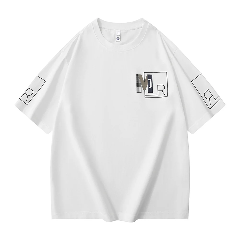 

AISHUNP Fashion Streetwear T Shirt for Men O-Neck Short Sleeve Tee High Quality Cotton Embroidery Logo Hip Hop Men T-shirt