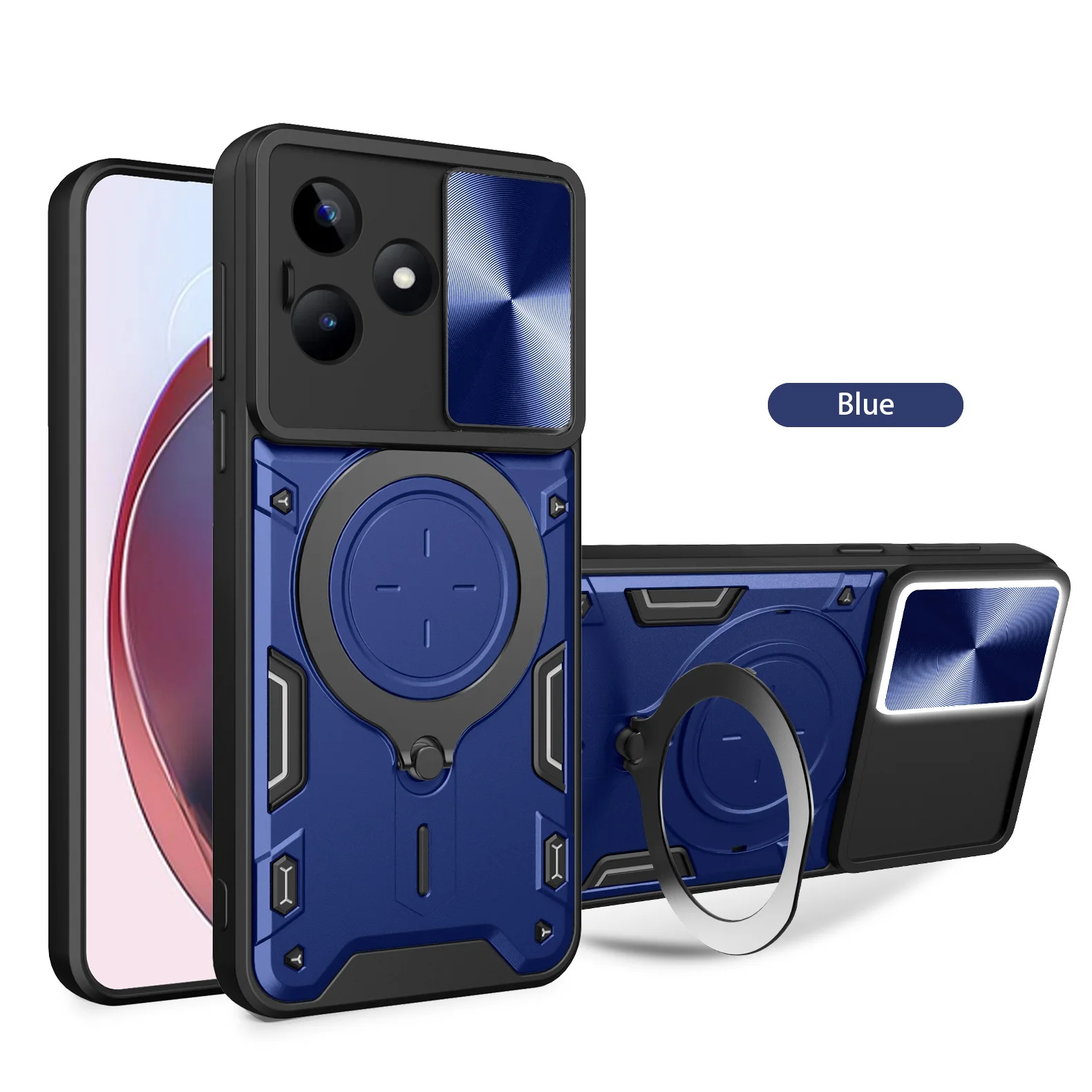 Heavy Duty Rugged Armor Phone Case with Magnetic Bracket and Slide Camera Protection Cover